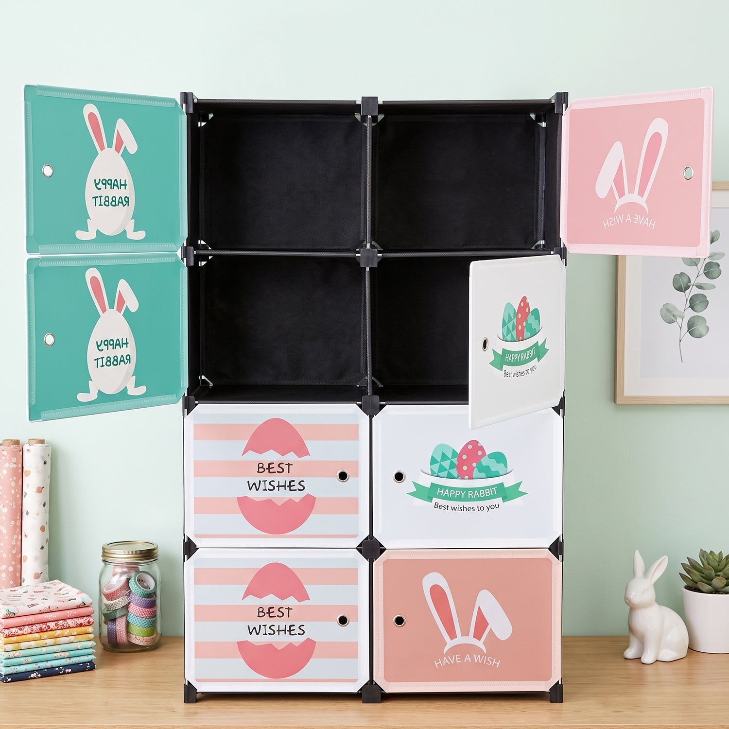 8 Compartment Modular Plastic Kids Storage Cabinet Wardrobe (1 Set)