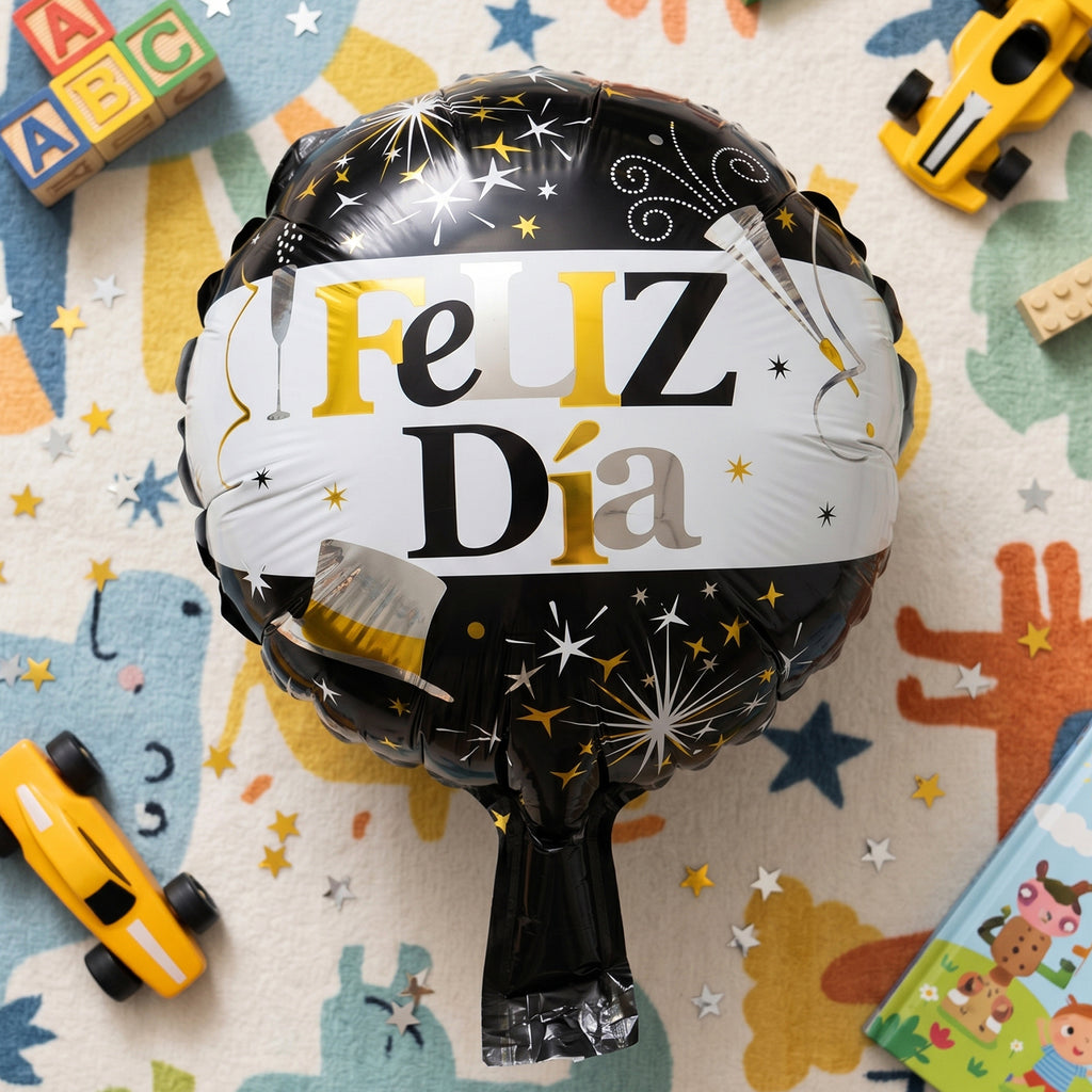 Black Golden Feliz Dia Round Foil Balloon (1 Pc)