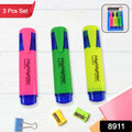 Highlighter Pen Assorted Colours Water Based Broad Tip Writing Marker (3 Pcs Set)