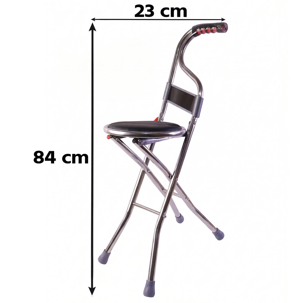 Folding Walking Stick With Seat And Backrest 4 Leg Cane Stool Chair (1 Pc)