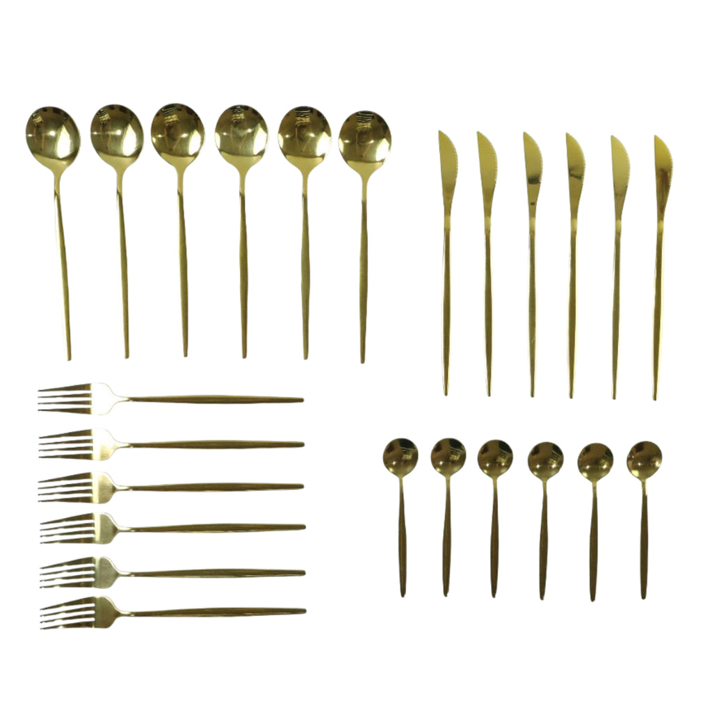 Premium Gold Finish Stainless Steel Cutlery Set With Luxury Gift Box (24 Pc Set)