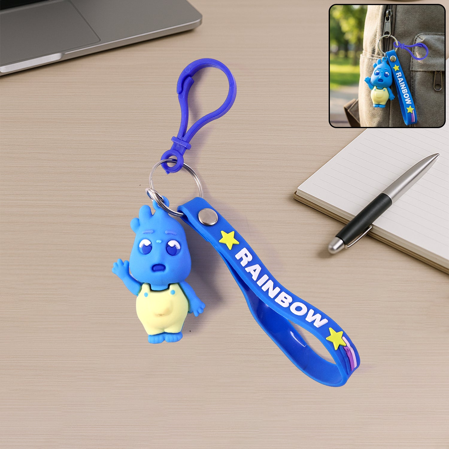 Cute Cartoon Character Keychain With Silicone Strap  Carabiner Clip  1 Pc