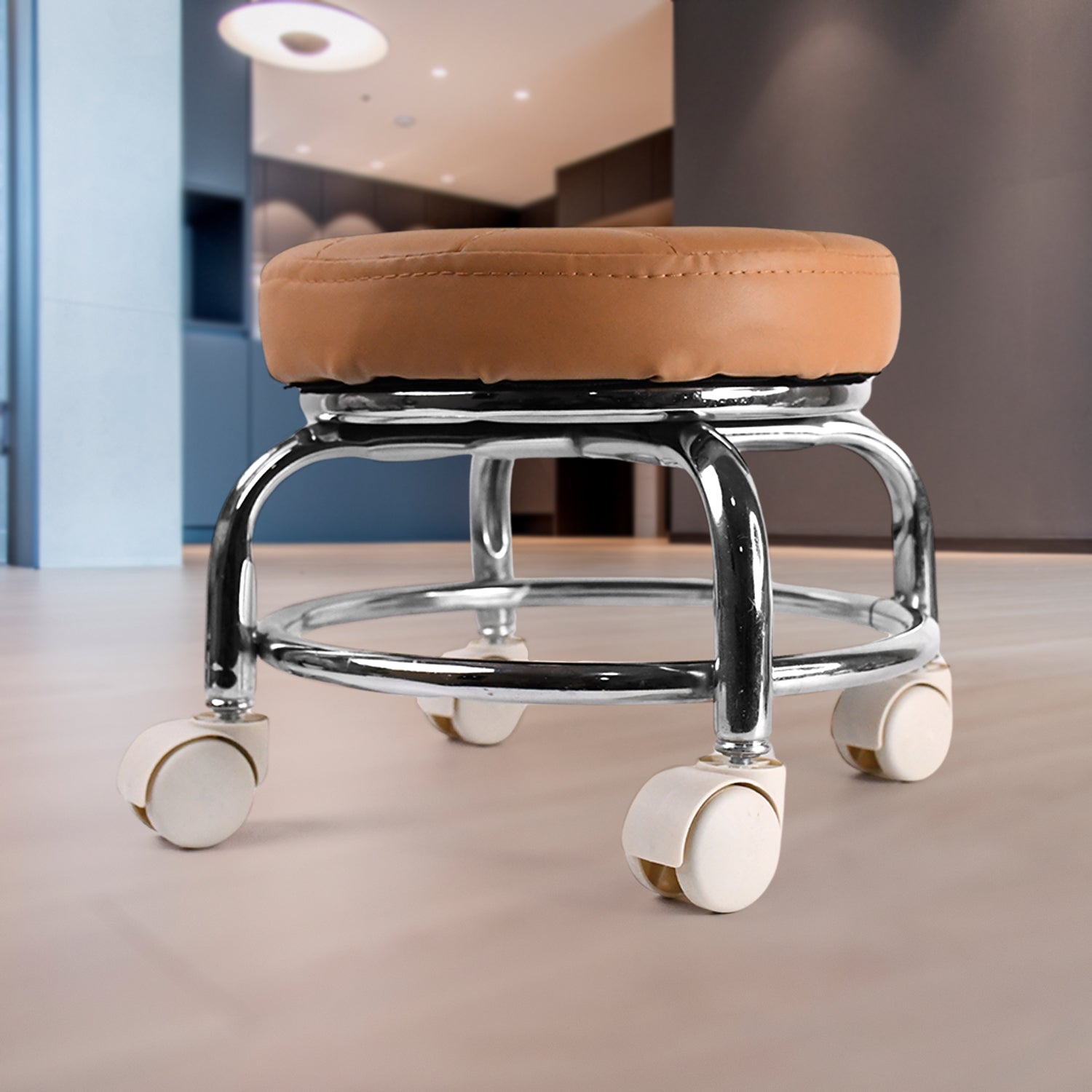 Heavy Duty Steel Base Round Rolling Stool With Wheels Pedicure Stool (1 Pc)