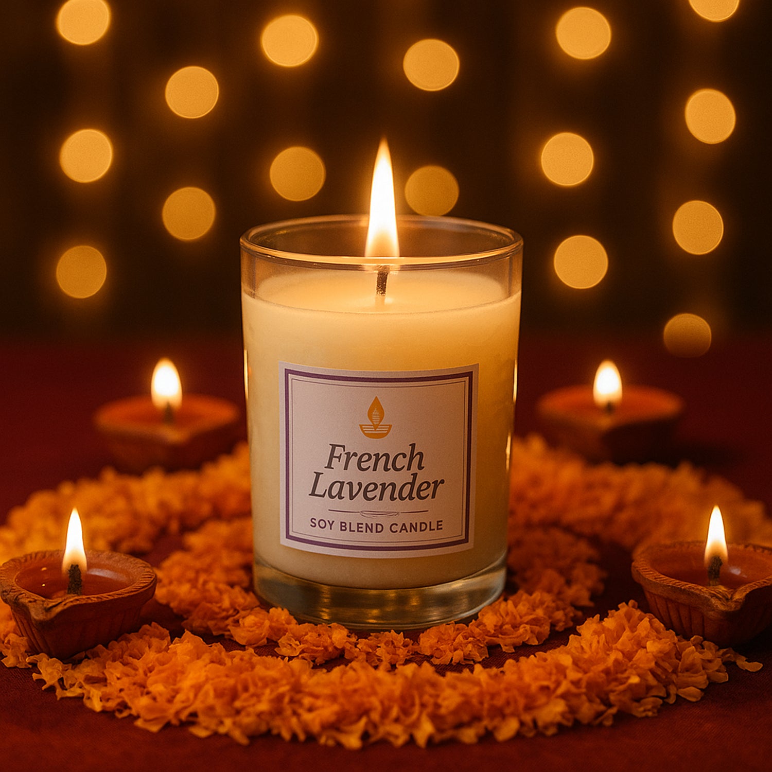 Inlief French Lavender Soy Blend Scented Candle In Glass Jar (50gm  1 Pc)