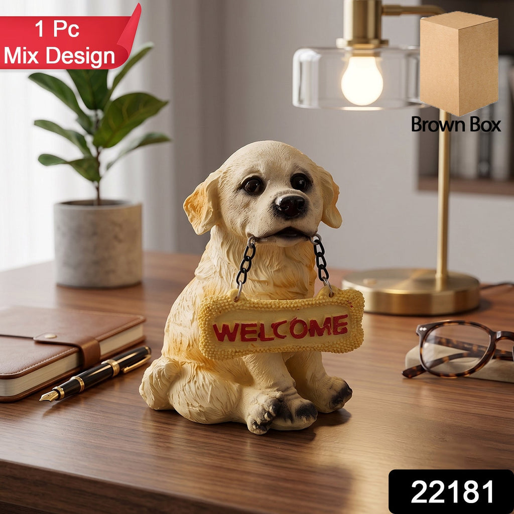 Cute Welcome Dog Statue Decorative Showpiece Resin Figurine For Home Decor (1 Pc)