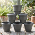 Plastic Round Flower Pot Planter Set Durable Gardening Pots With Rim (6 Pcs Set)