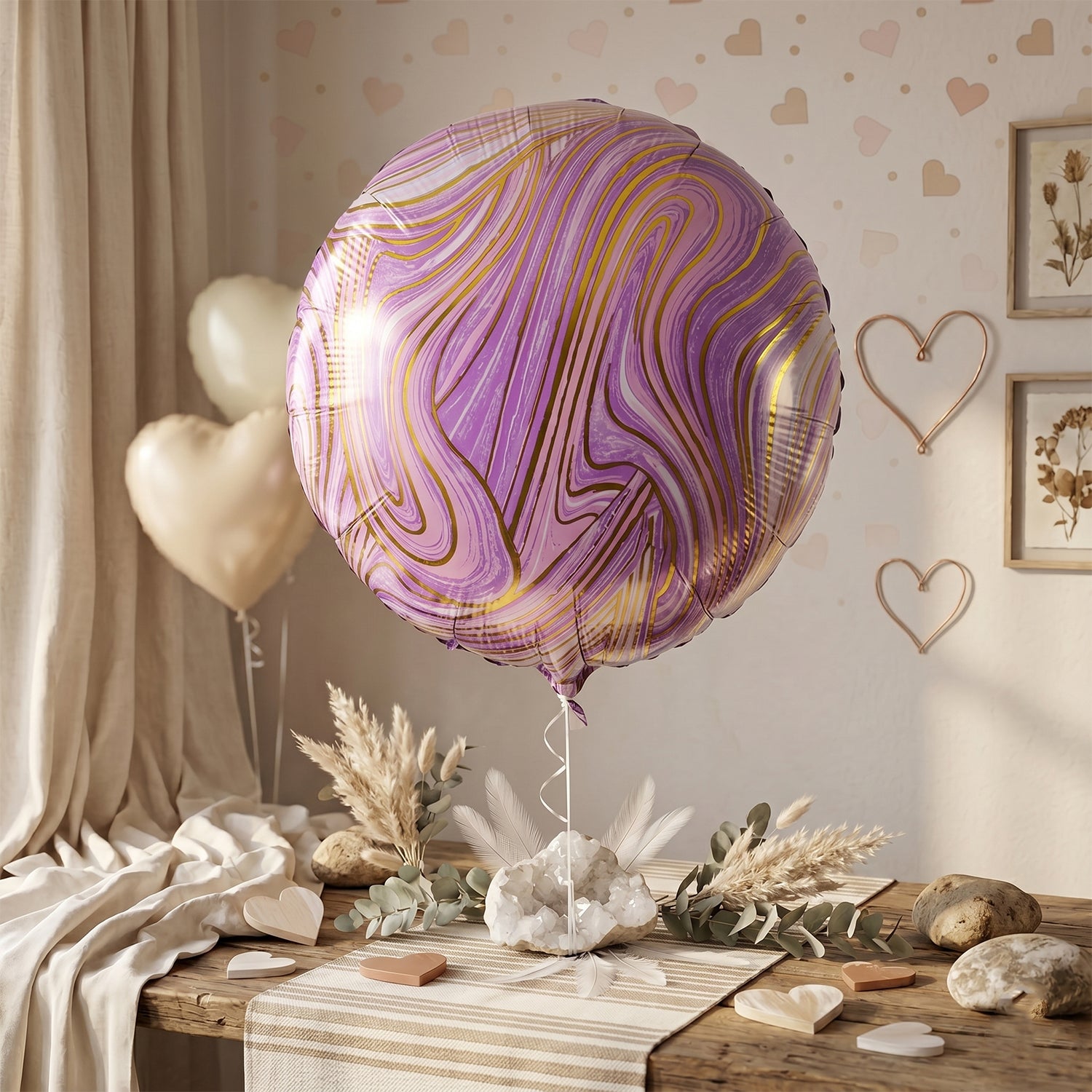 Round Marble Design Foil Balloon For Party Decoration (1 Pc)
