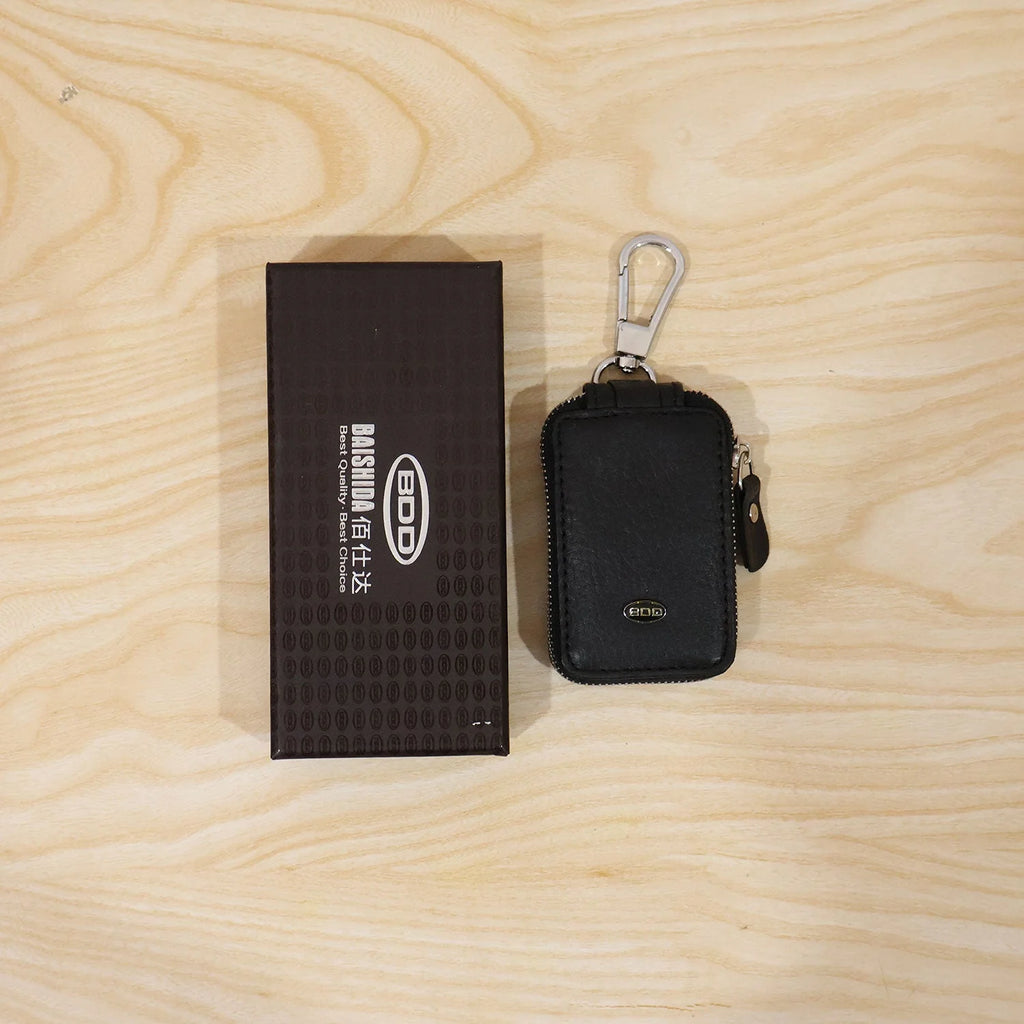 Leather Car Key Case Holder Pouch For Smart Remote With Zip And Clip (1 Pc)
