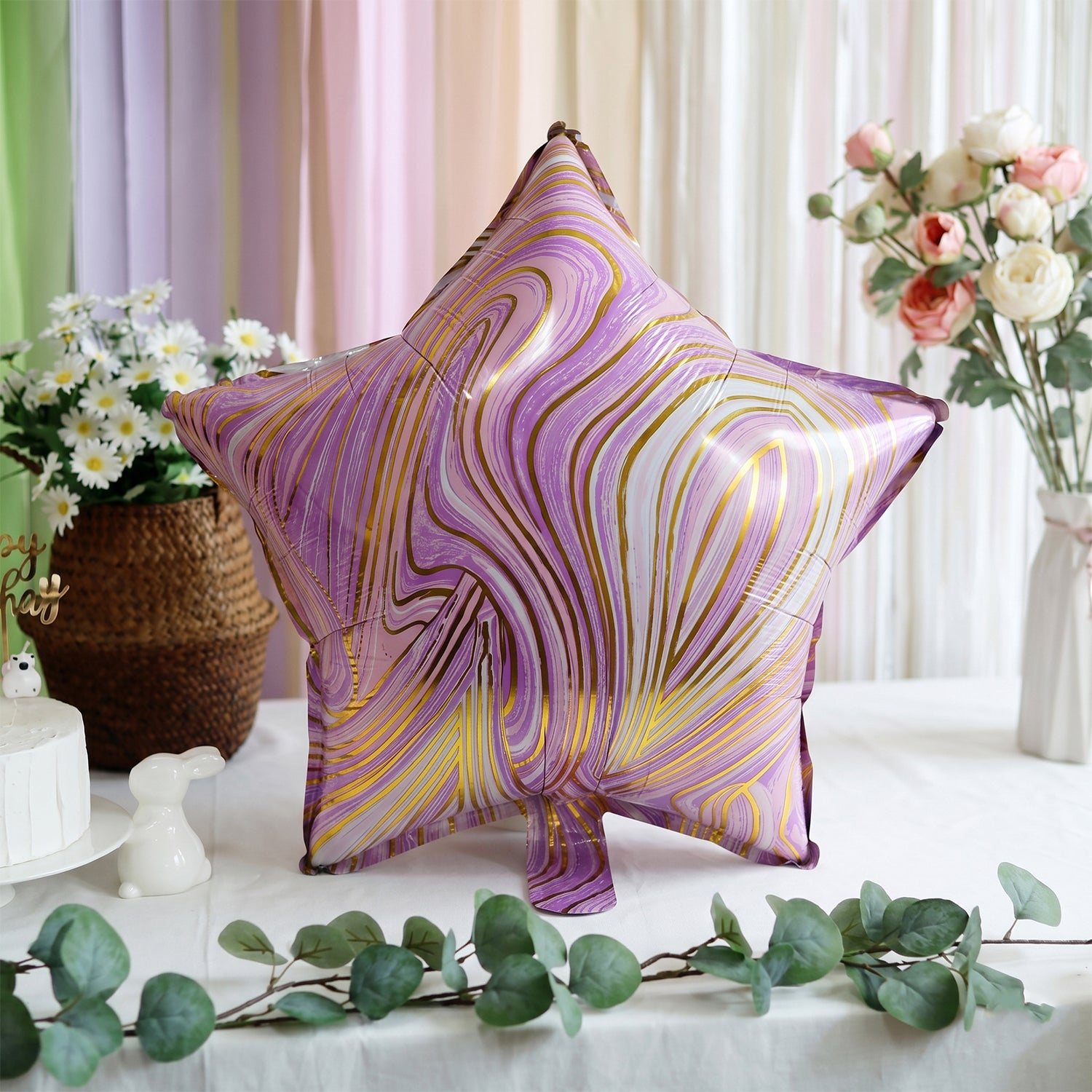 Star Marble Design Foil Balloon For Party Decoration 1 Pc