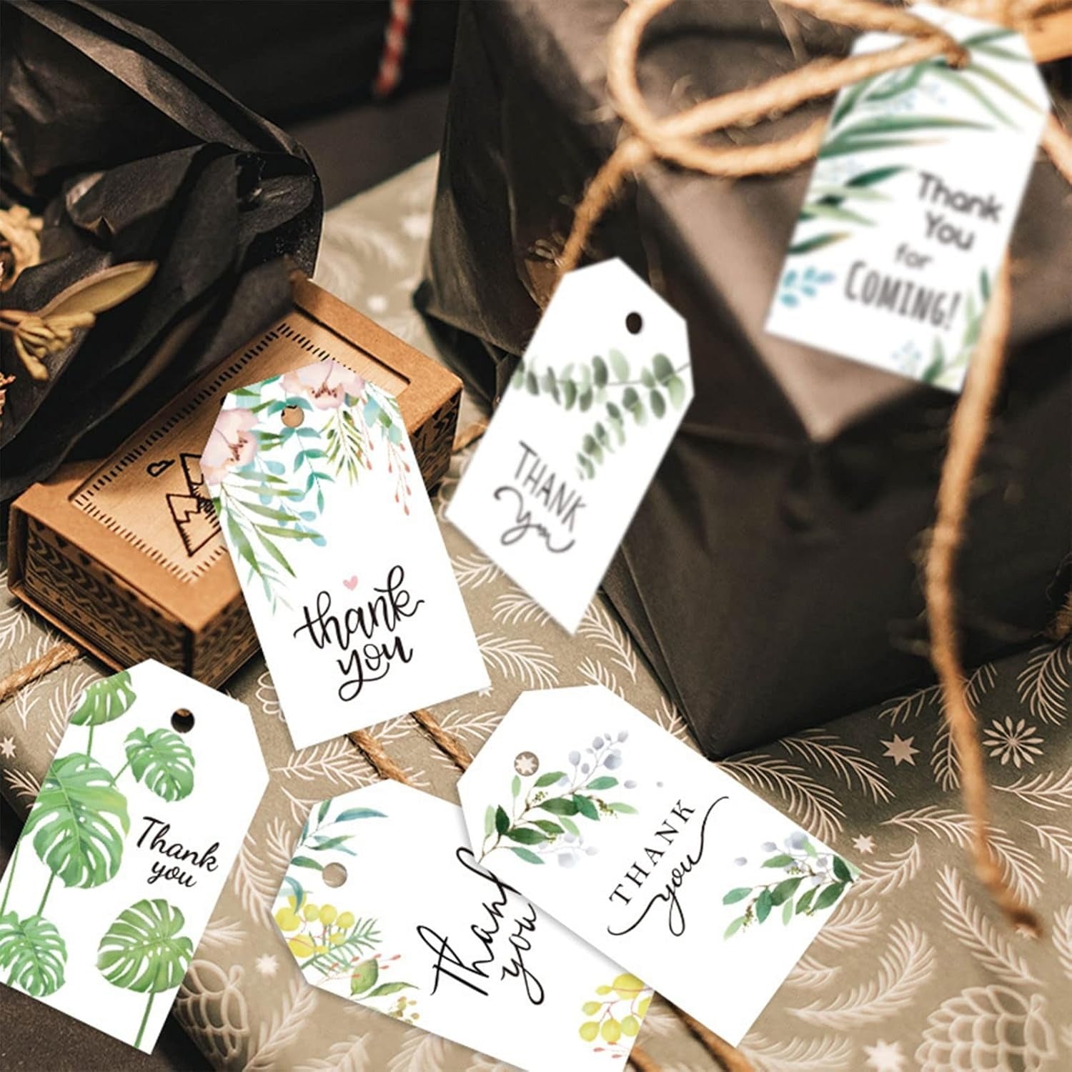 Floral Print Thank You Gift Tags with String – Elegant craft Paper Tags for Wedding, Birthday, Return Gifts & Hampers. - Image 3