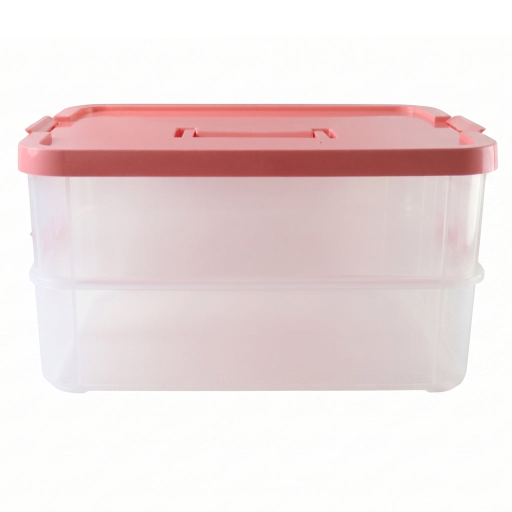 Plastic Transparent Storage Box With Lid 2xl 2 Layer Stackable Organizer (1 Pc)