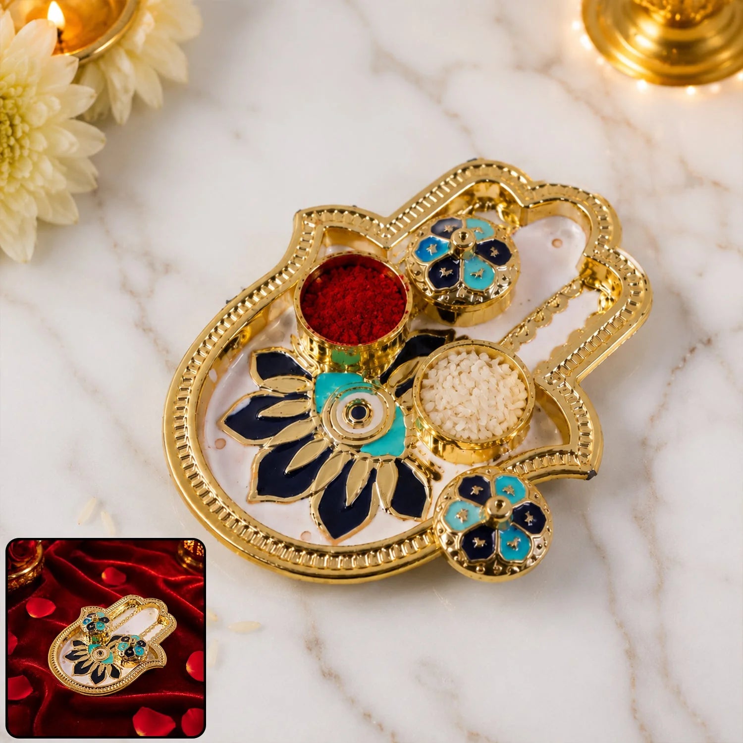 Hand Shaped Kankavati Kumkum Holder For Puja And Tilak Rituals (1 Pc)