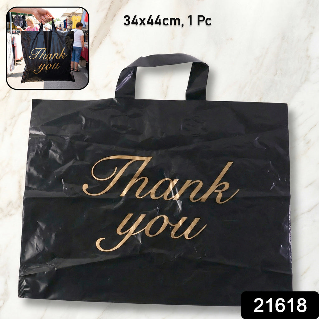 Large Black Thank You Printed Plastic Carry Bag (34  44 Cm 1 Pc)