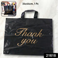 Large Black Thank You Printed Plastic Carry Bag (34  44 Cm 1 Pc)