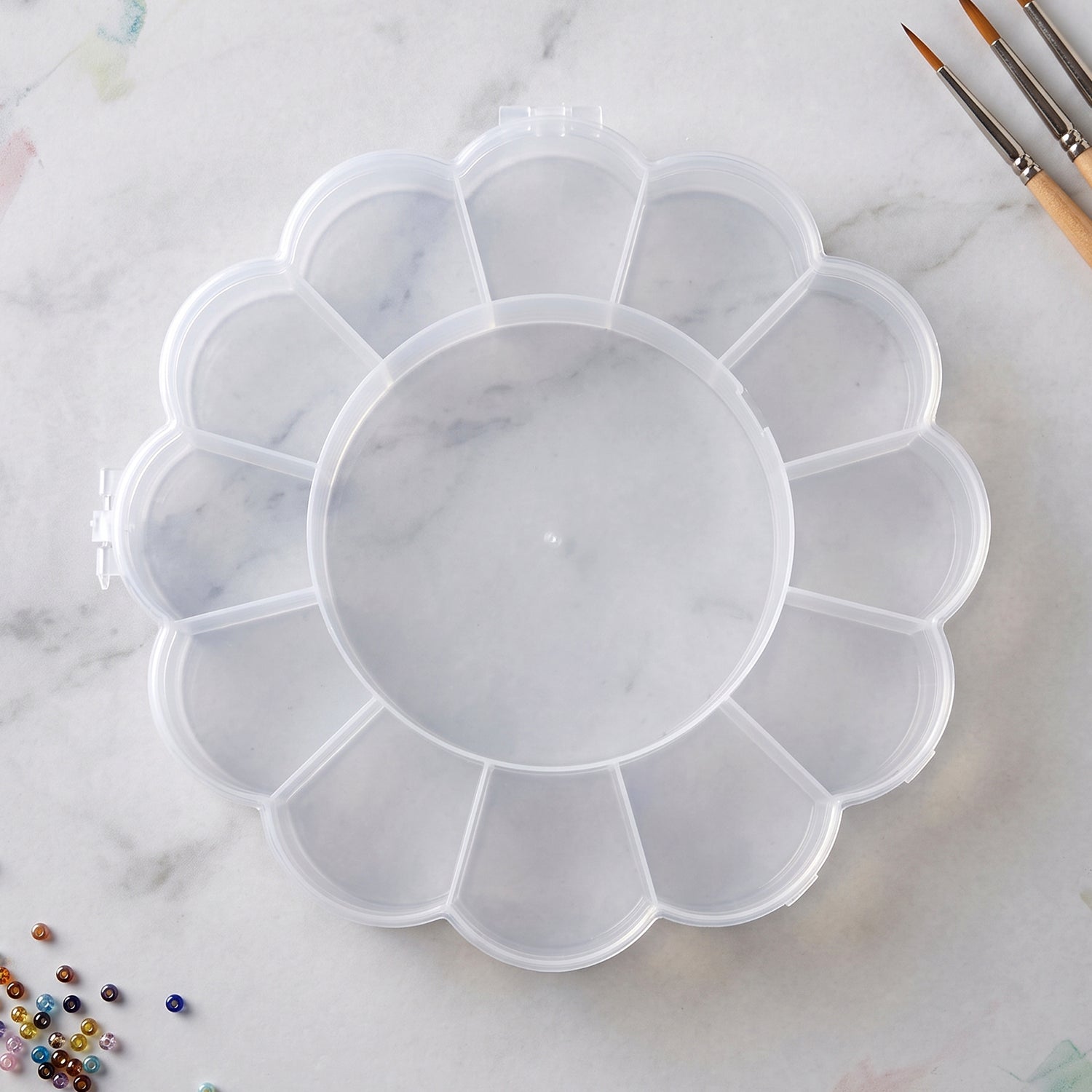 13 Section Flower Shape Transparent Plastic Organizer Storage Box (1 Pc)
