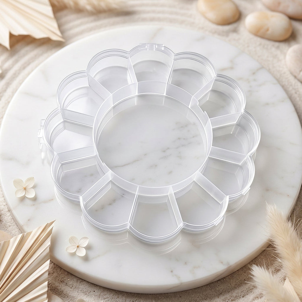 13 Section Flower Shape Transparent Plastic Organizer Storage Box (1 Pc)