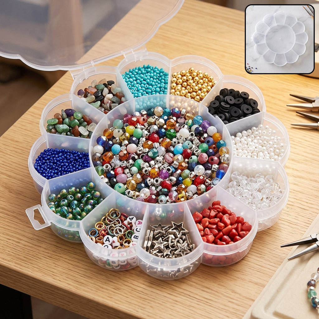 13 Section Flower Shape Transparent Plastic Organizer Storage Box (1 Pc)