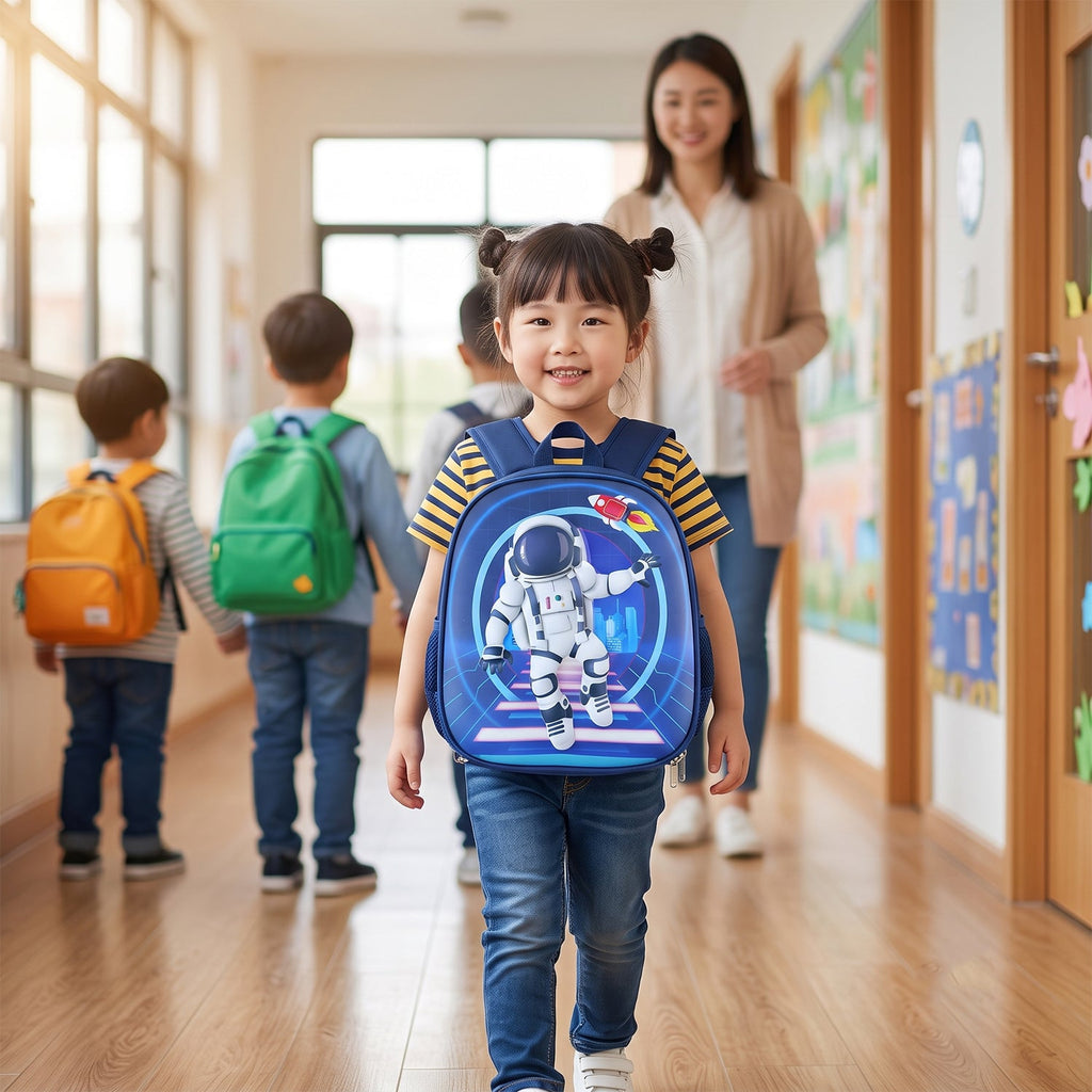 Kids School Backpack Sling Crossbody Bag Astronaut Print Hard Shell (1 Pc)