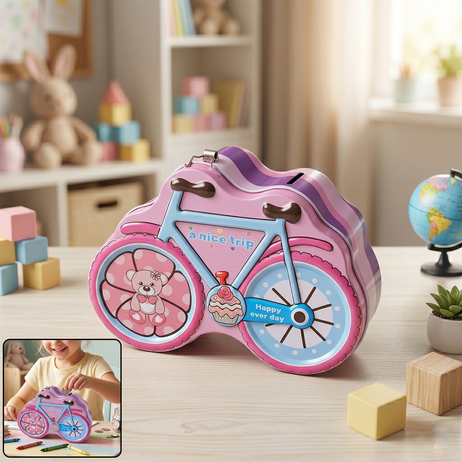 Bicycle Shape Piggy Bank With Lock  Key 1 Pc