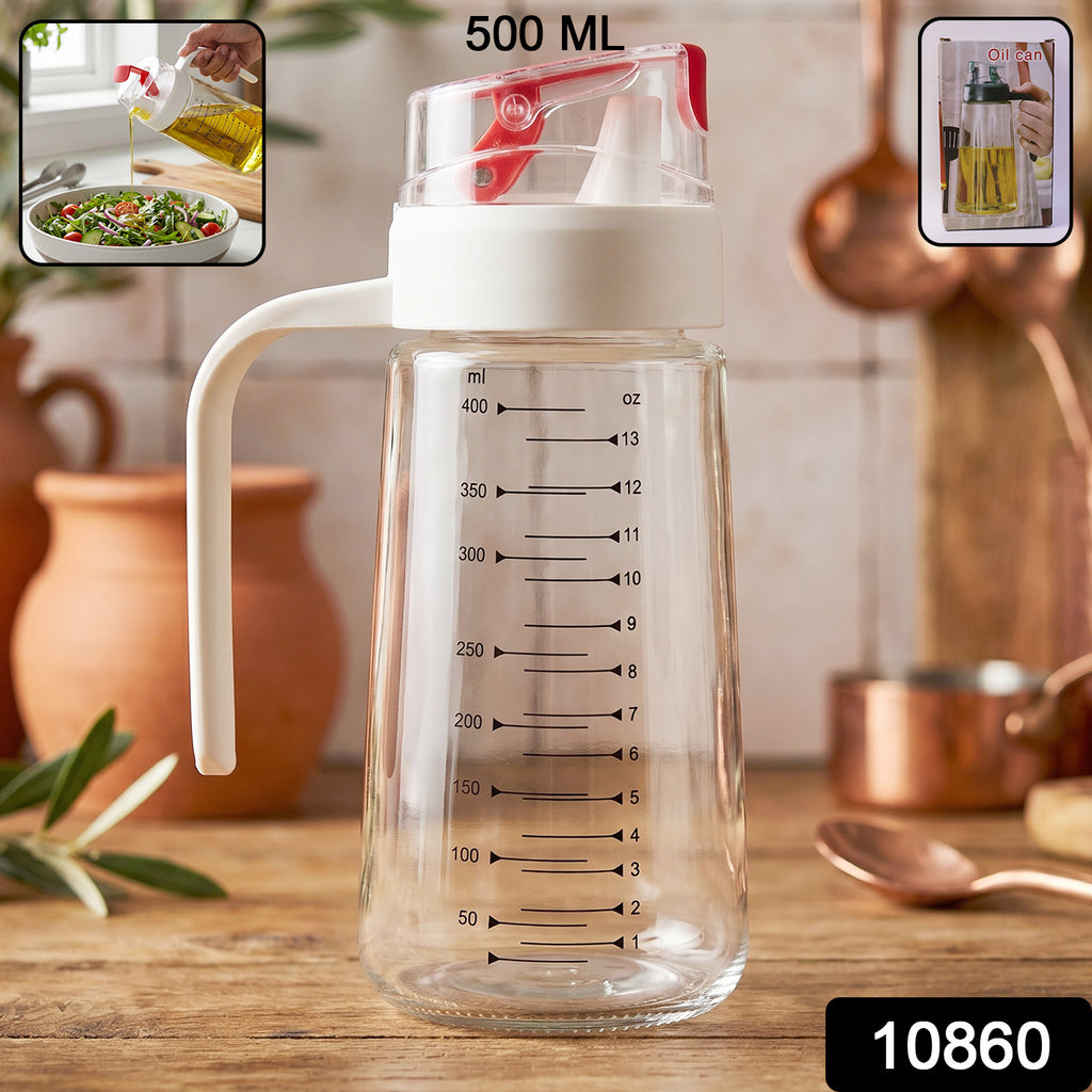 Glass Oil Dispenser Bottle With Auto-flip Cap  Side Handle (500 Ml  1 Pc)