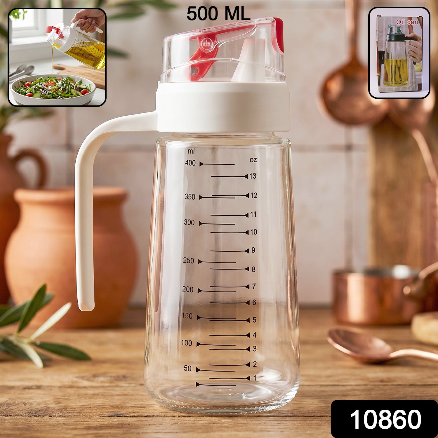 Glass Oil Dispenser Bottle With Auto-flip Cap  Side Handle (500 Ml  1 Pc)