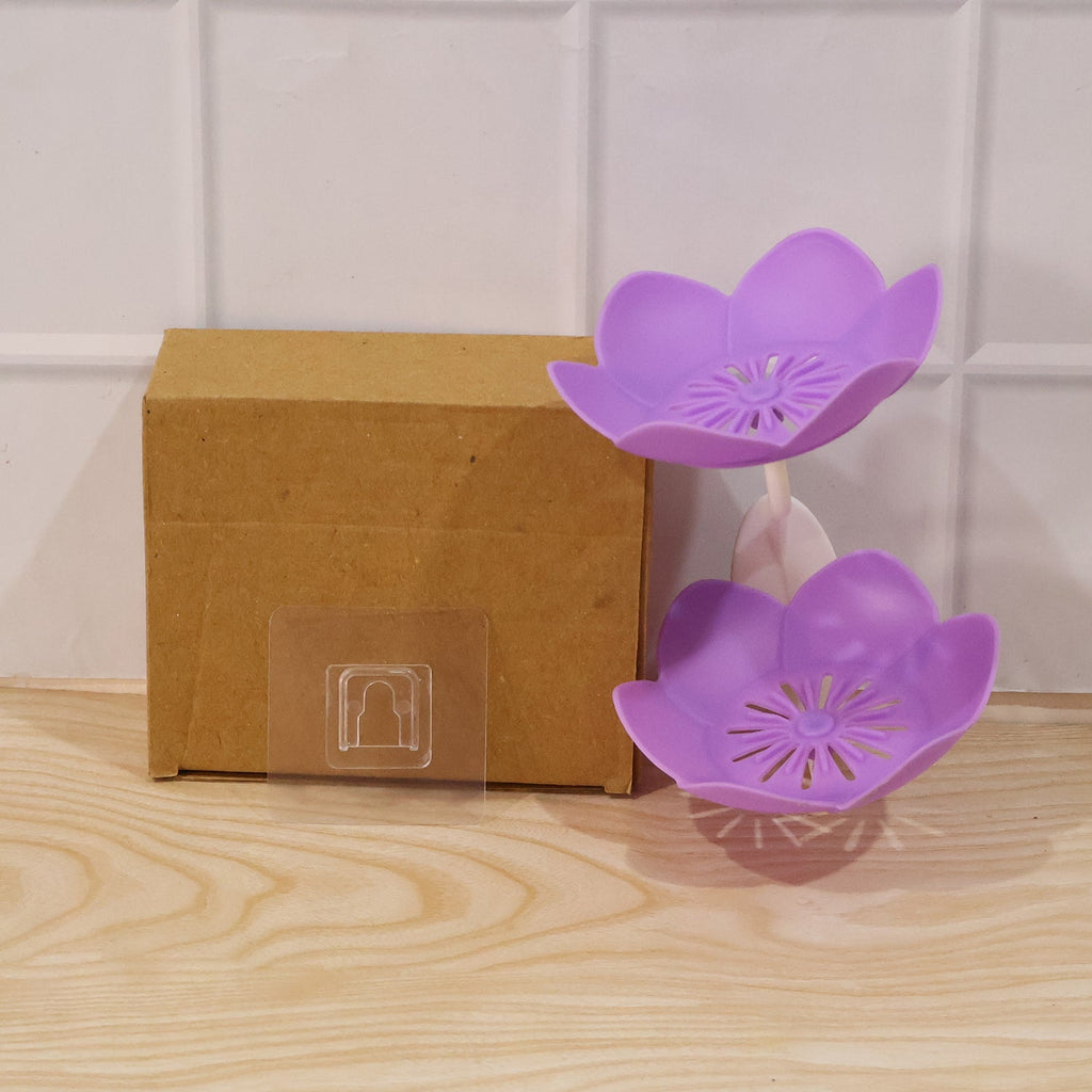 Flower Shape Double Layer Plastic Soap Dish Wall Mounted Holder (1 Pc)