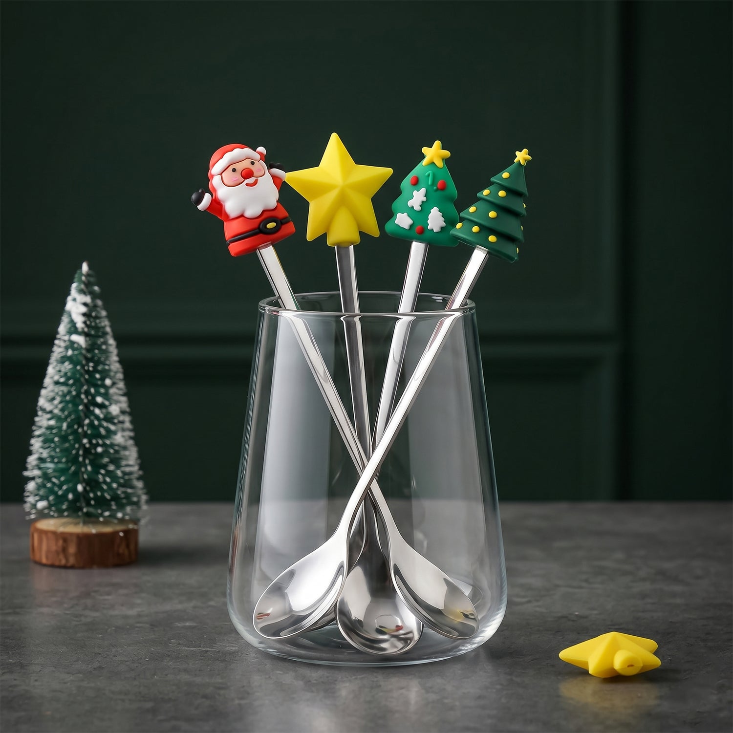 Golden Cartoon Spoon Set With Gift Box Steel Dessert Coffee Tea Spoons (4 Pc Set)