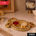 Golden Kumkum Kankavati Holder Decorative Roli Akshat Tika Box For Pooja (1 Pc)