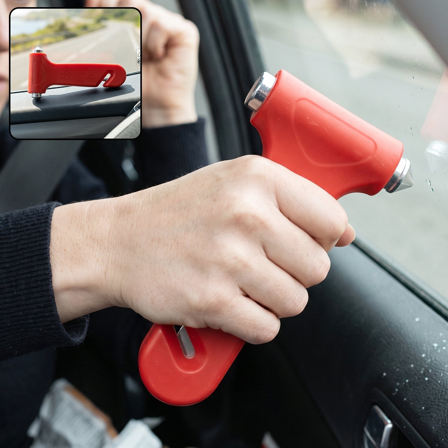2 In 1 Car Safety Hammer Emergency Window Breaker And Seatbelt Cutter (1 Pc)