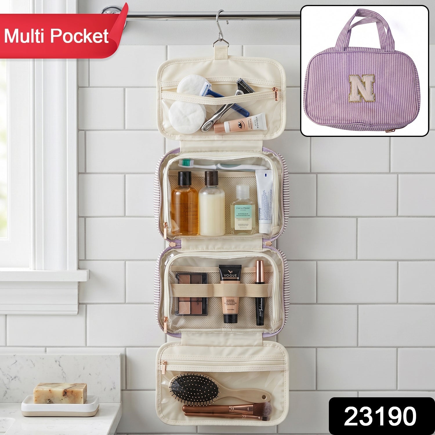 Travel Multi Pocket Toiletry Bag Hanging Cosmetic Makeup Organizer Pouch (1 Pc)