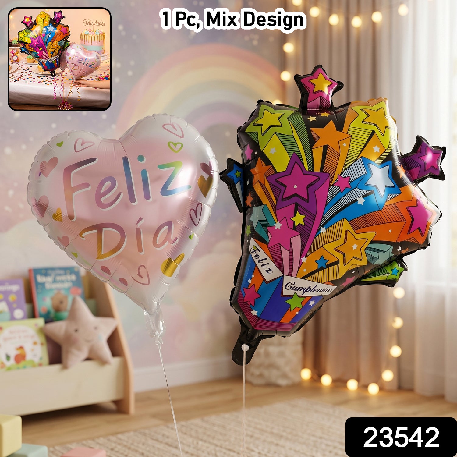 Feliz Dia Celebration Foil Balloon (1 Pc Mix Design)