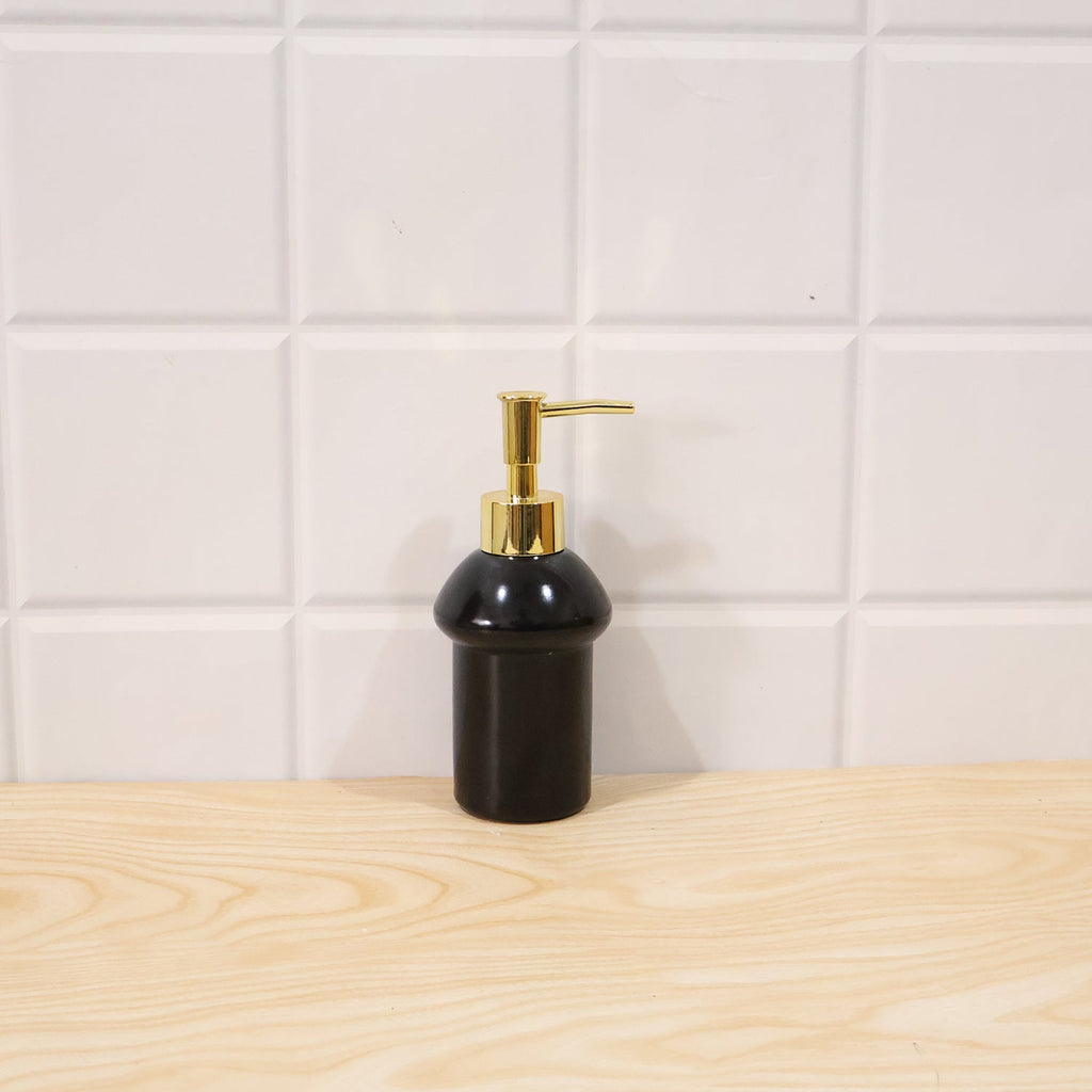Black Glass Liquid Soap Dispenser Bottle With Gold Pump Refillable (1 Pc)