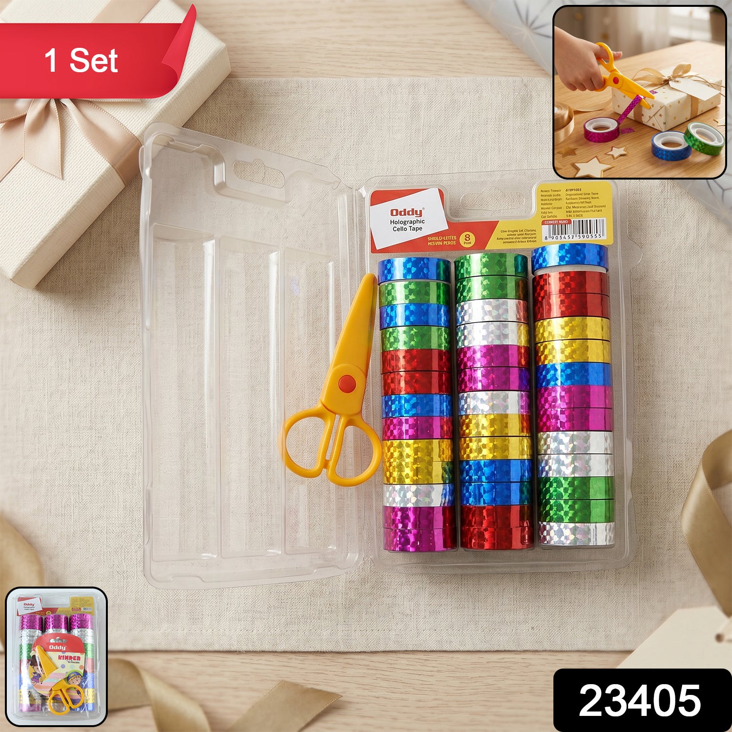 Holographic Decorative Tape Set With Scissors (1 Set 39 Roll)