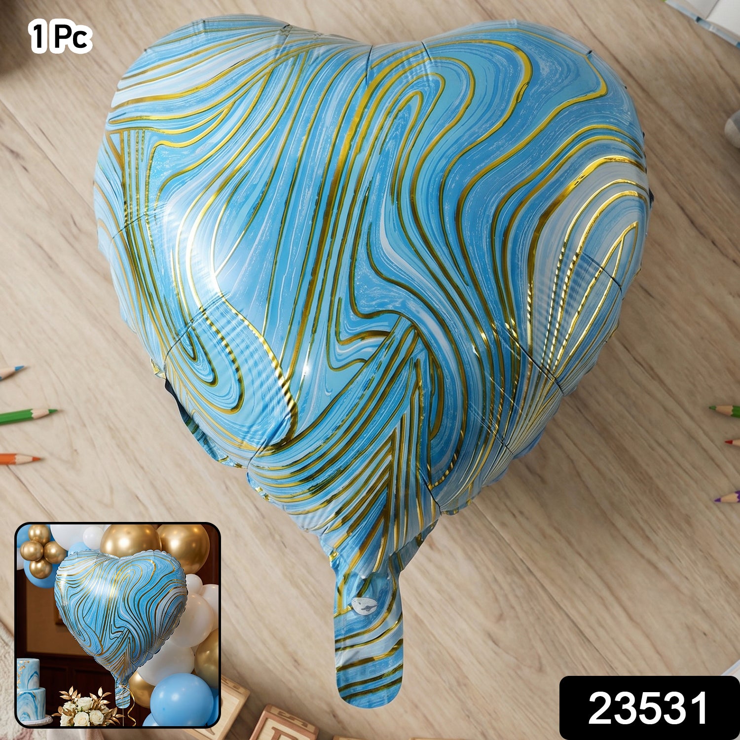 Blue Marble Heart Foil Party Balloon (1 Pc)