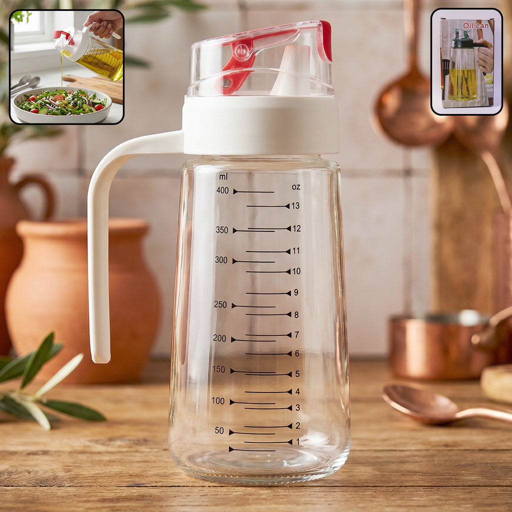 Glass Oil Dispenser Bottle With Auto-flip Cap  Side Handle (500 Ml  1 Pc)