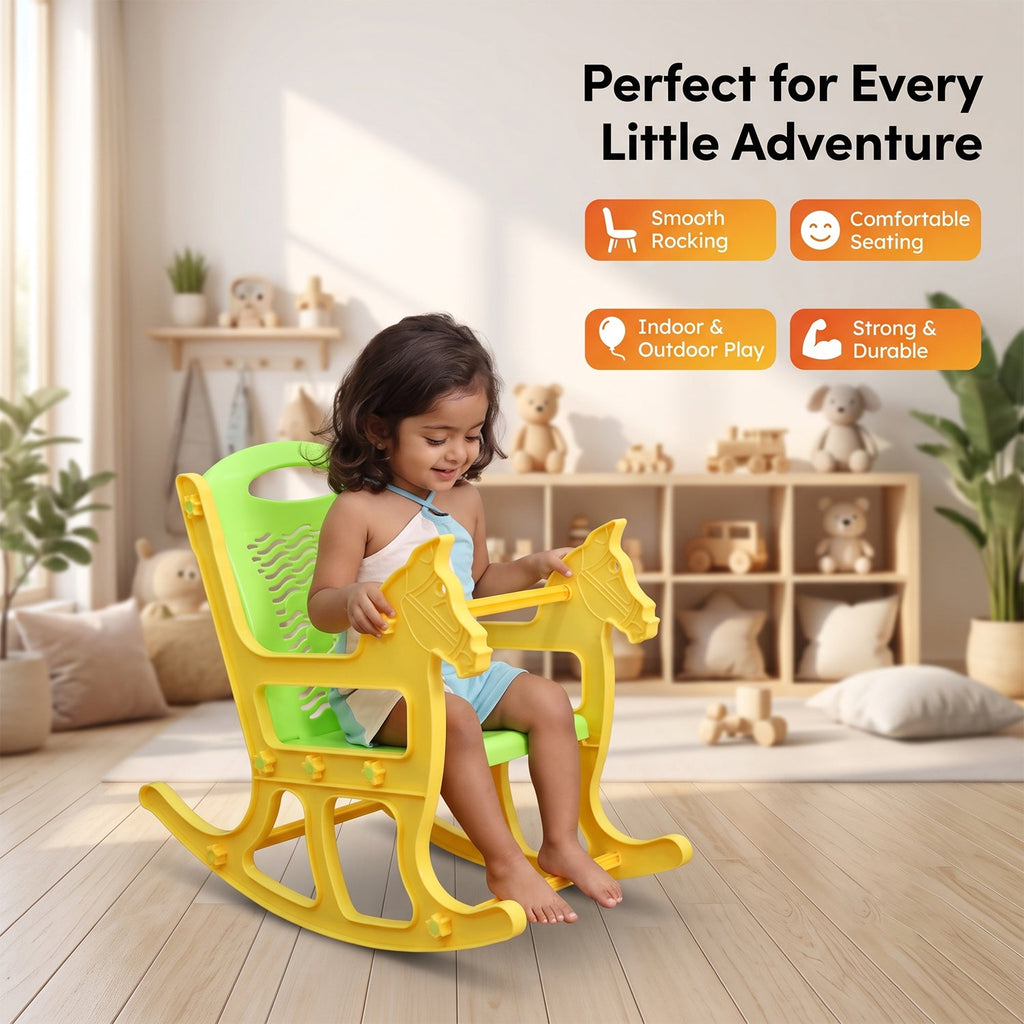 Kids Plastic Horse Rocking Chair Baby Rocker Seat With Backrest (1 Pc)