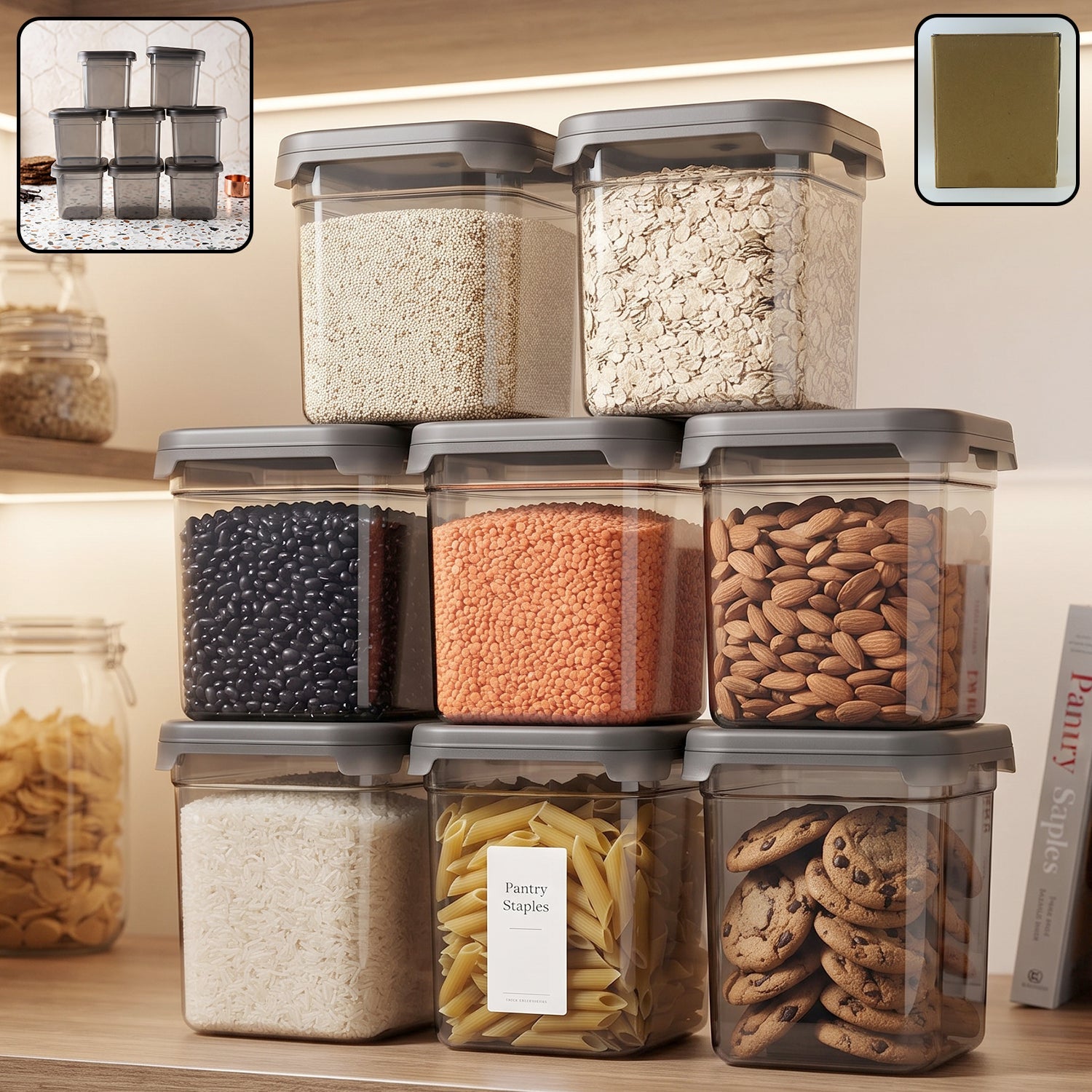 Plastic Food Storage Container Set 700ml Airtight Pantry Jars (8 Pc Set)