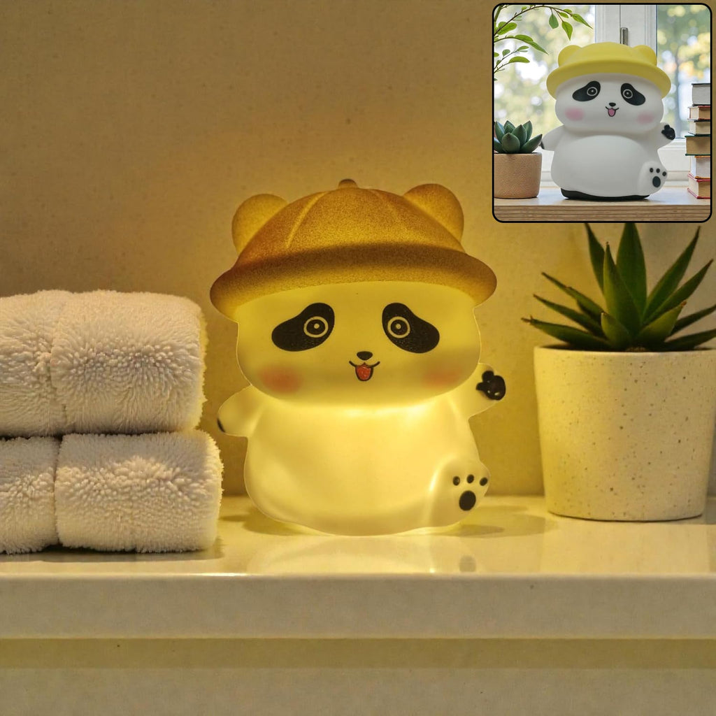 Panda With Hat Led Night Light Cute Silicone Bedside Lamp For Kids (1 Pc)