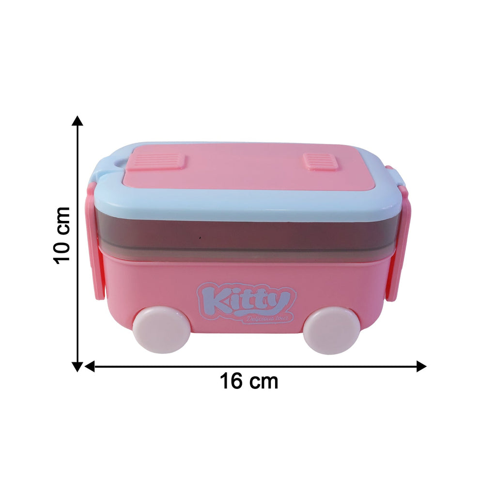Car Shape Kids Lunch Box With Wheels Spoon And Fork For School Tiffin (1 Set)