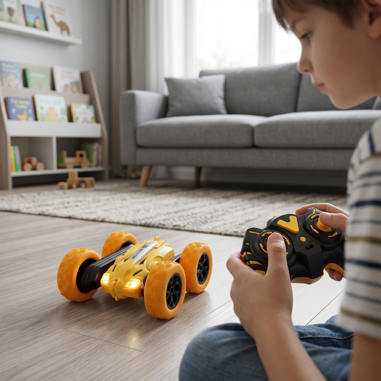 Remote Control Double Flip Stunt Car Rechargeable Rc Toy For Kids Play (1 Pc)