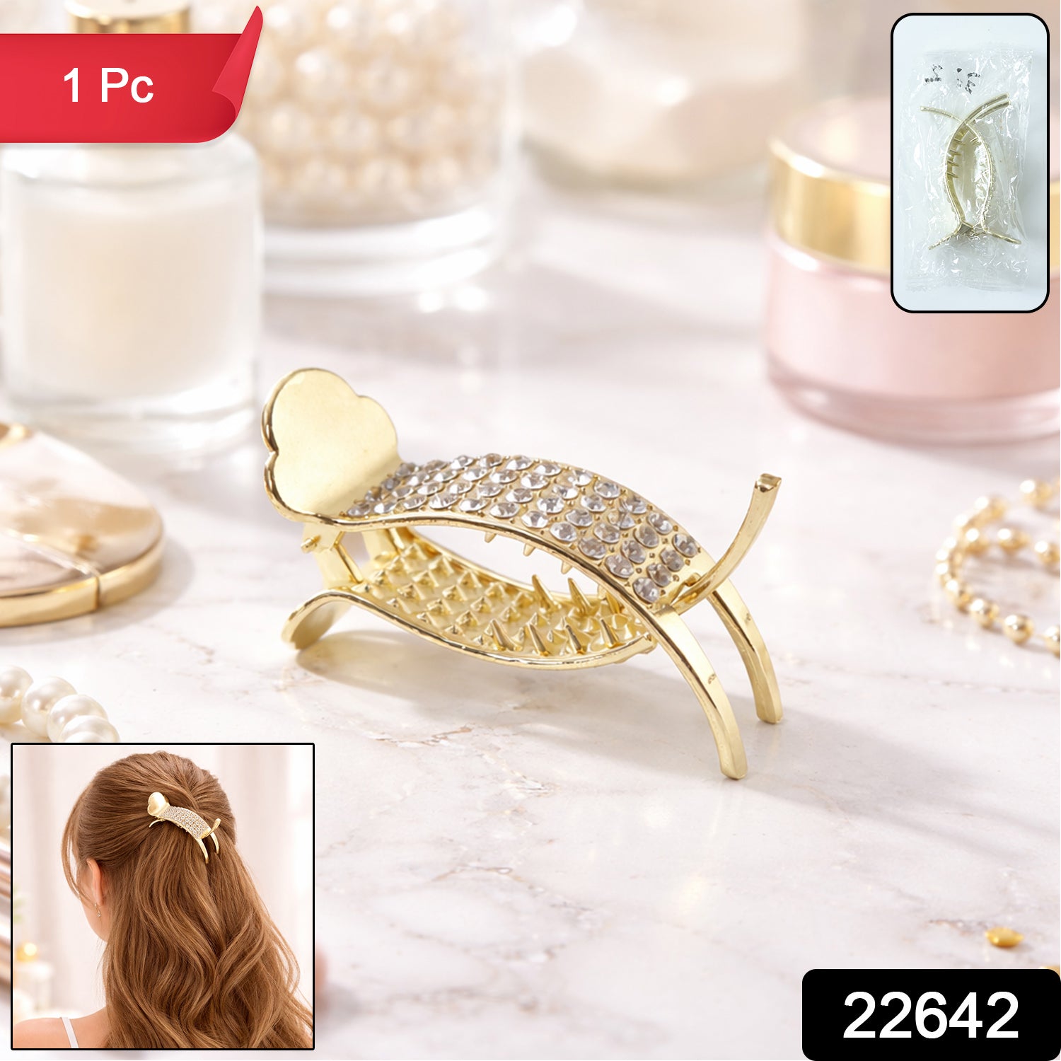Premium Crystal Studded Hair Claw Clip For Women (1 Pc)