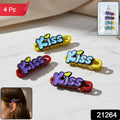 Decorative Kiss Text Hair Clip Set (4 Pc)