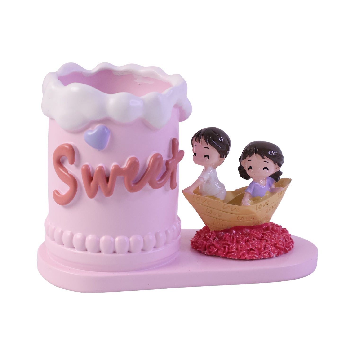 Romantic Love Couple Pen Holder Stand Resin Desk Organizer Pencil Cup (1 Pc)