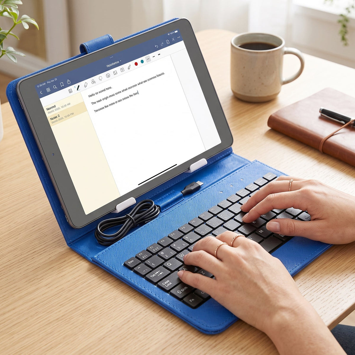 Portable Wired Tablet Keyboard with PU Leather Flip Case and Stand (1 Pc) - Image 3