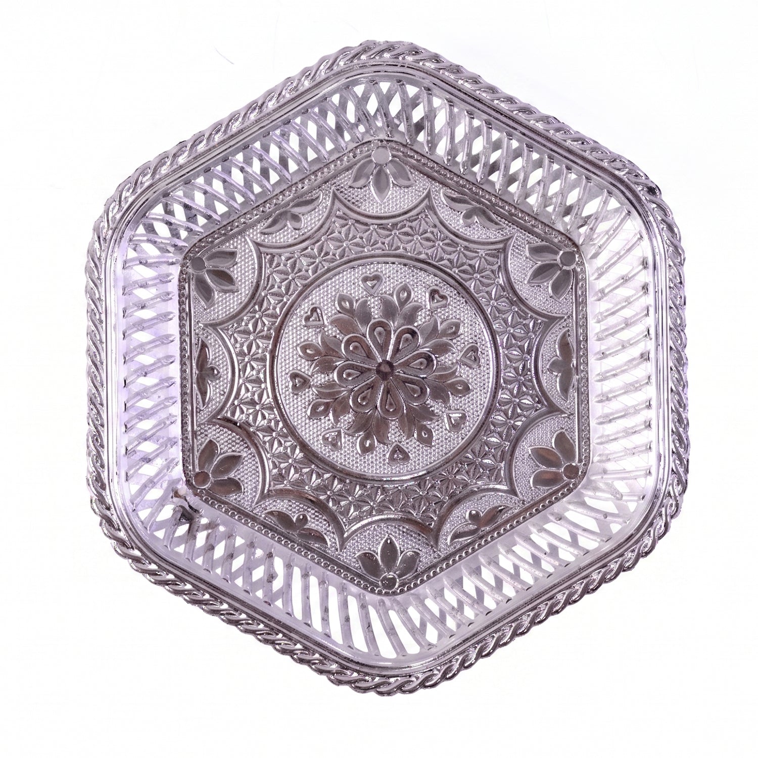 Decorative Silver Serving Tray  Traditional Embossed Floral Design
