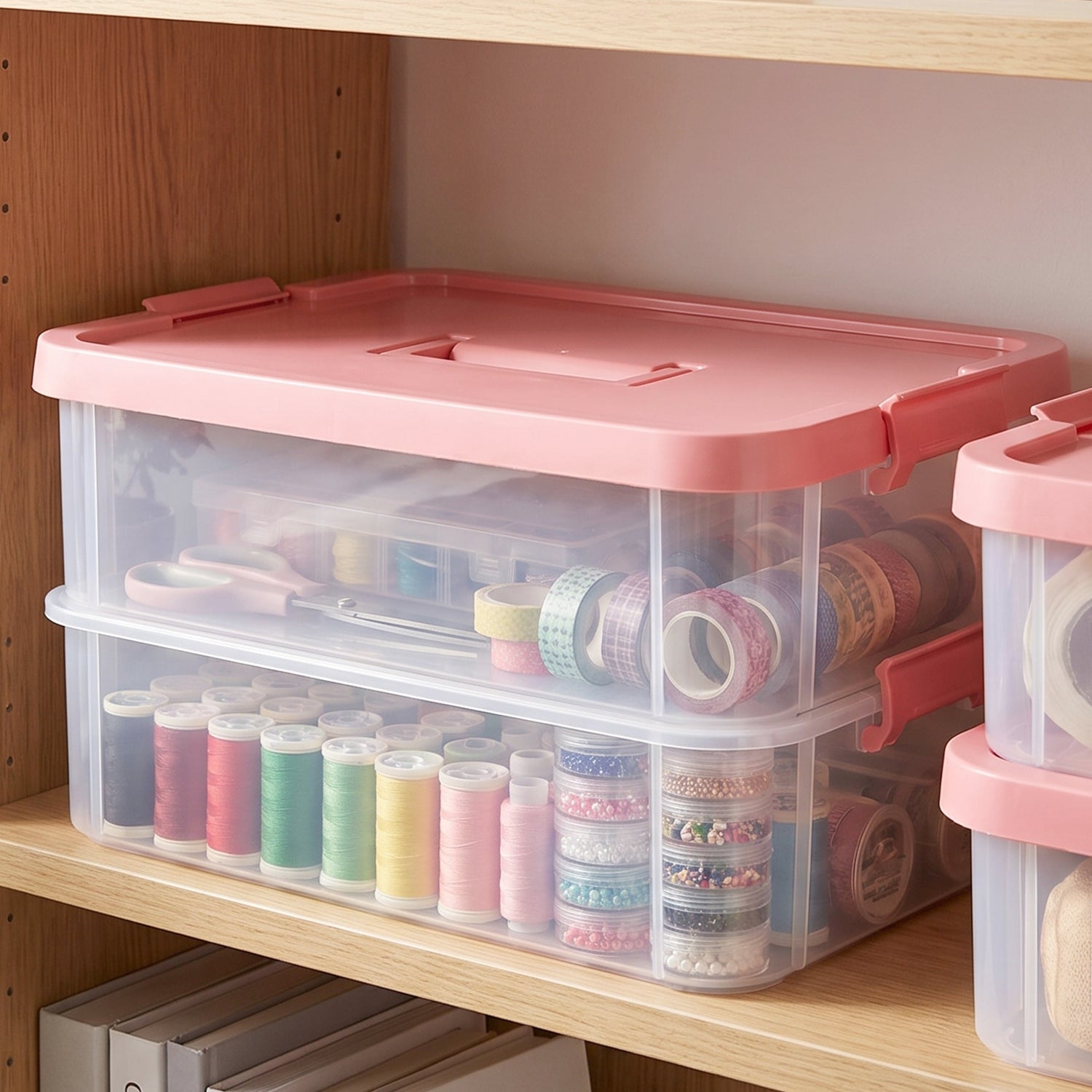 Plastic Transparent Storage Box With Lid 2xl 2 Layer Stackable Organizer (1 Pc)
