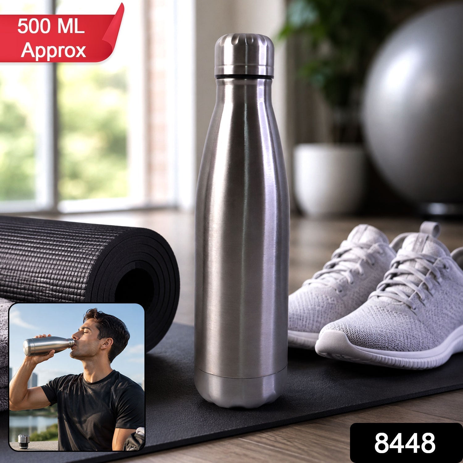Stainless Steel Leak Proof Water Bottle For Gym School And Office 500ml (1 Pc)