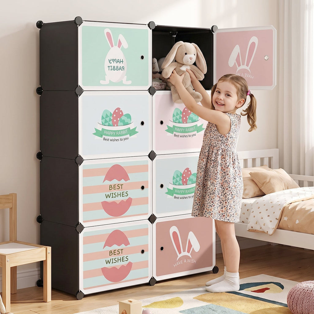 8 Compartment Modular Plastic Kids Storage Cabinet Wardrobe (1 Set)