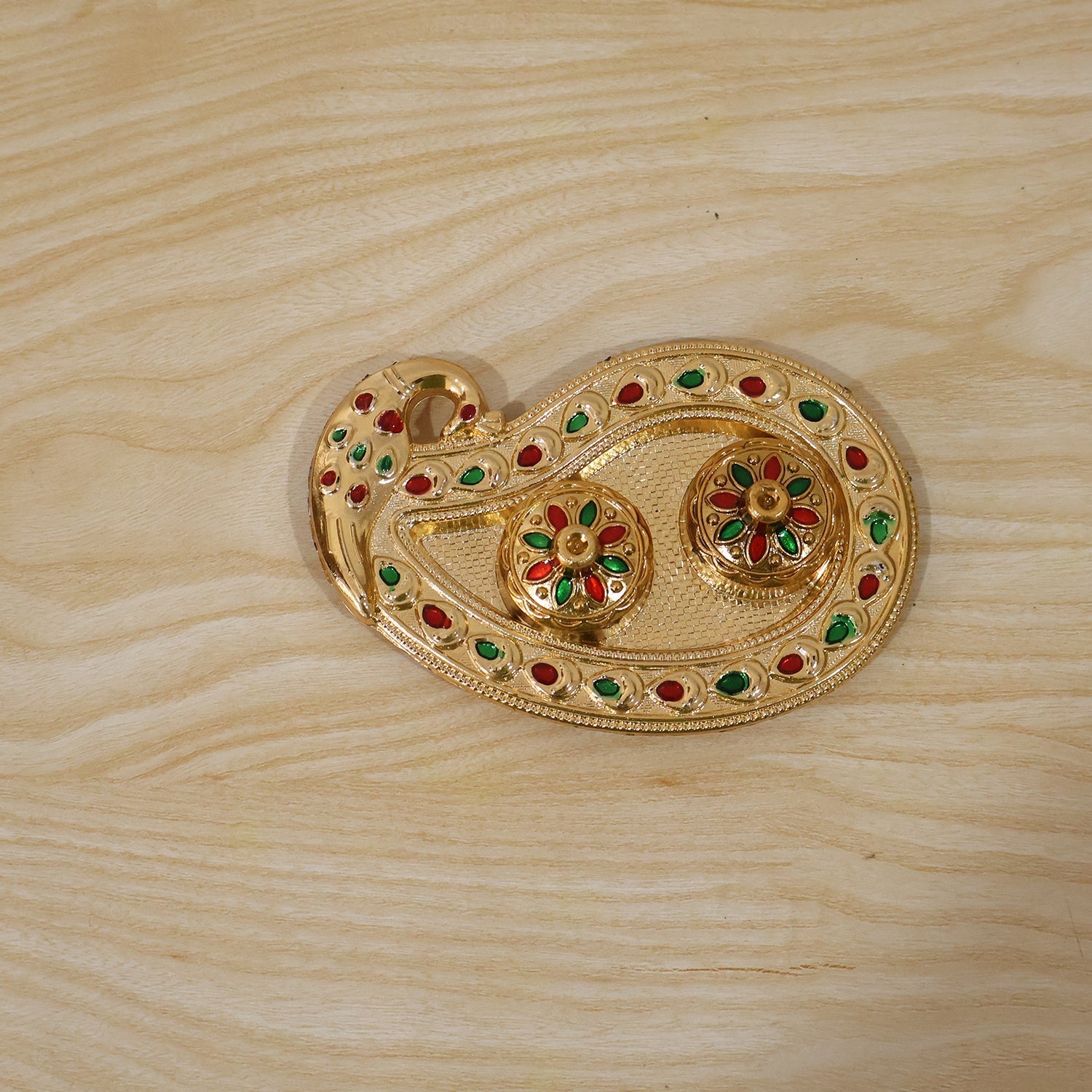 Golden Kumkum Kankavati Holder Decorative Roli Akshat Tika Box For Pooja (1 Pc)