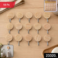 Self Adhesive Wall Hooks Strong Sticky Wooden Look Hanger No Drill (18 Pc)